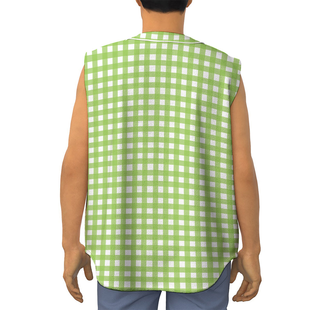 Green And White Check Pattern Print Sleeveless Baseball Jersey
