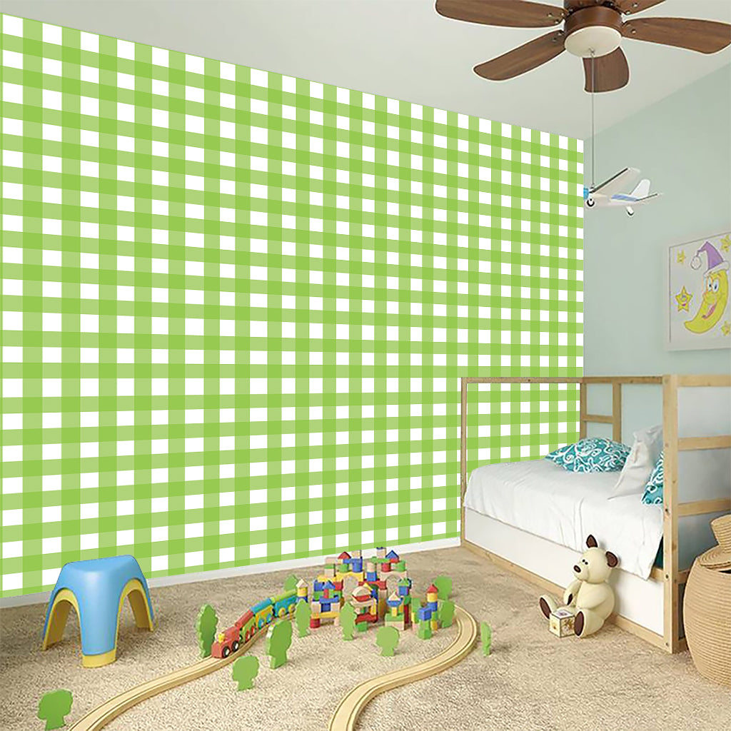 Green And White Check Pattern Print Wall Sticker