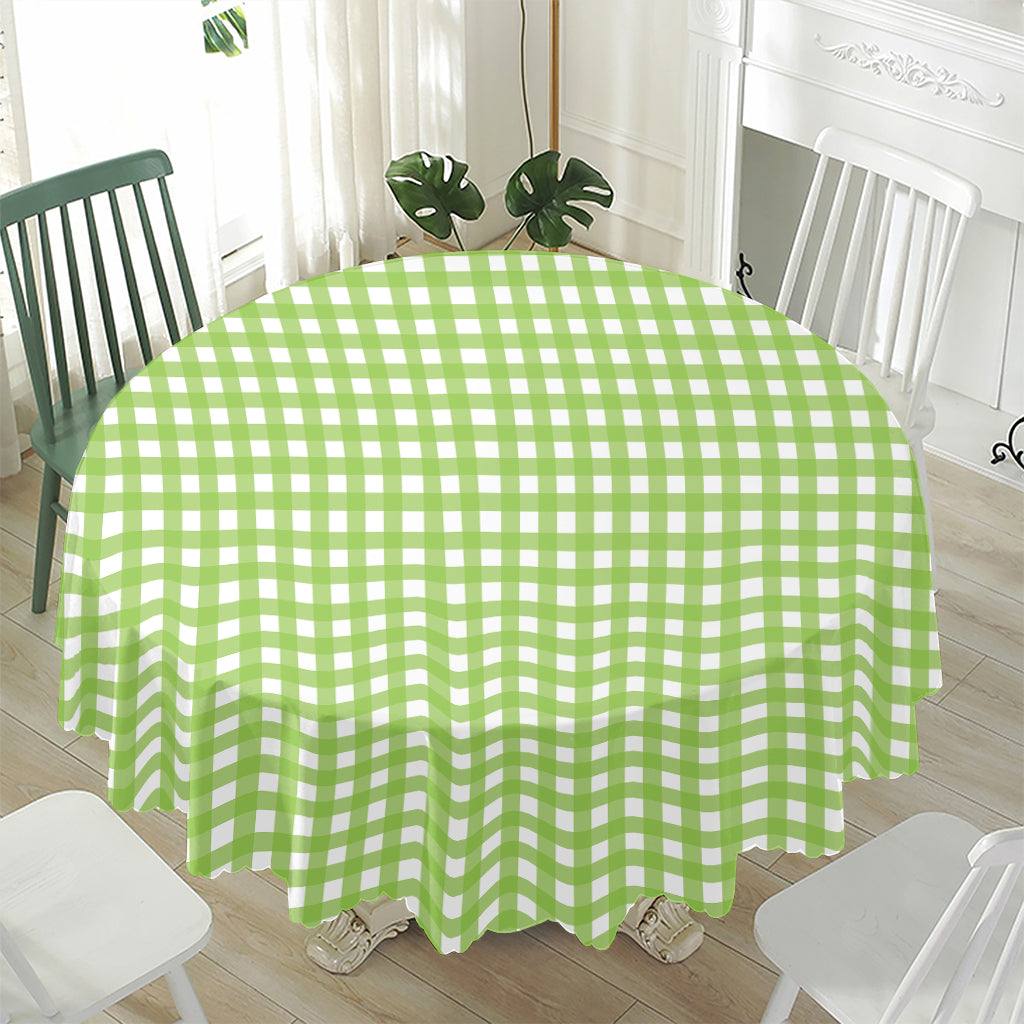 Green And White Check Pattern Print Waterproof Round Tablecloth