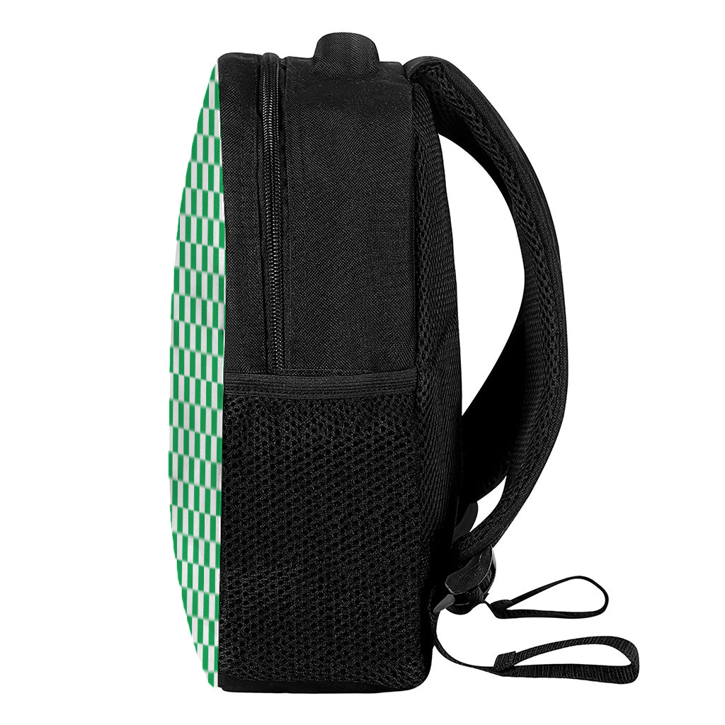 Green And White Checkered Pattern Print Casual Backpack