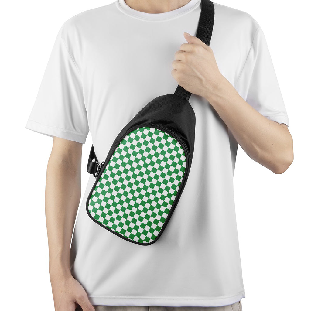 Green And White Checkered Pattern Print Chest Bag