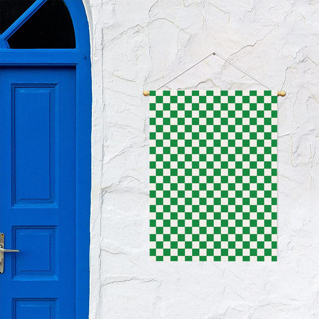 Green And White Checkered Pattern Print Garden Flag