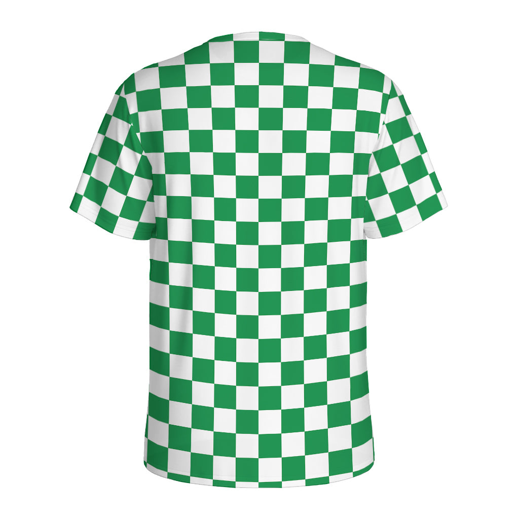 Green And White Checkered Pattern Print Men's Sports T-Shirt