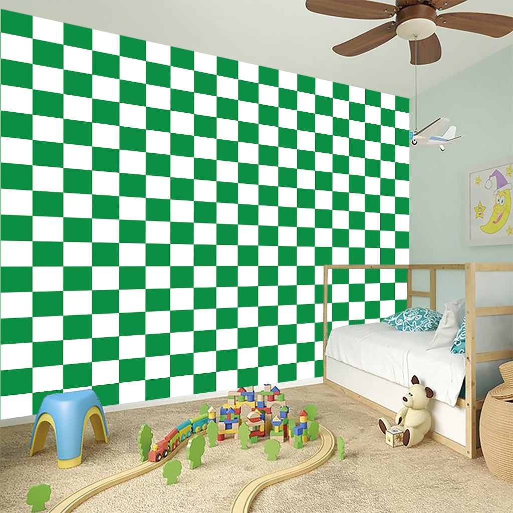 Green And White Checkered Pattern Print Wall Sticker