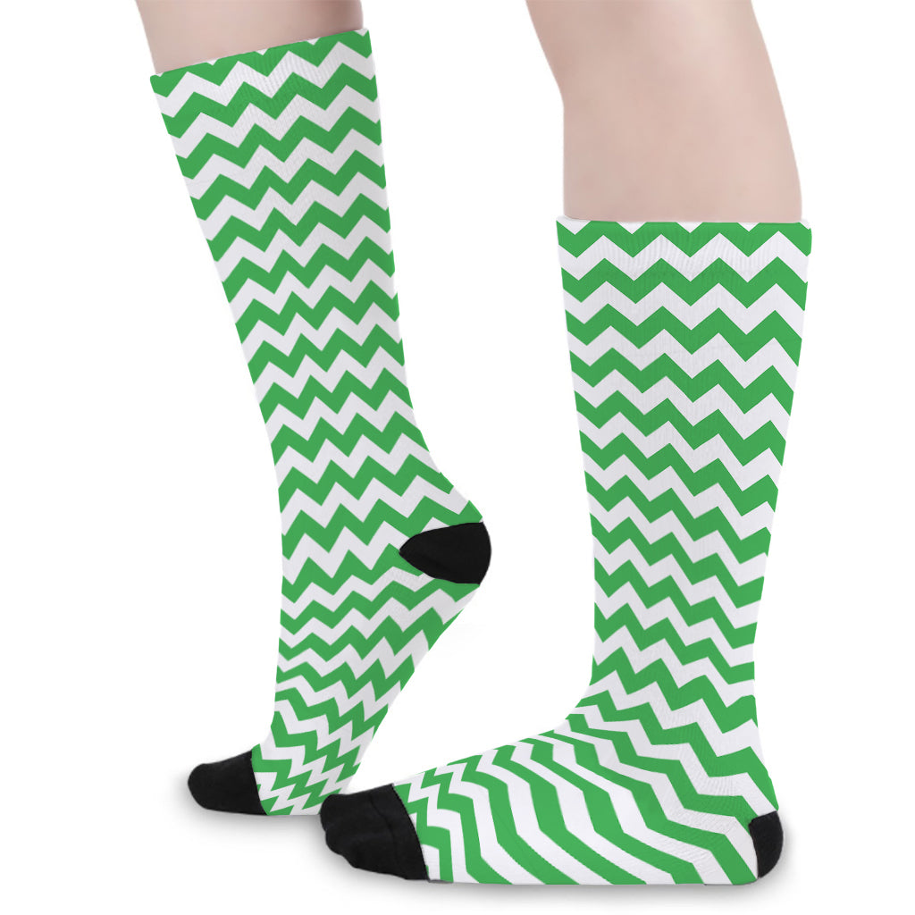 Green And White Chevron Pattern Print Long Socks