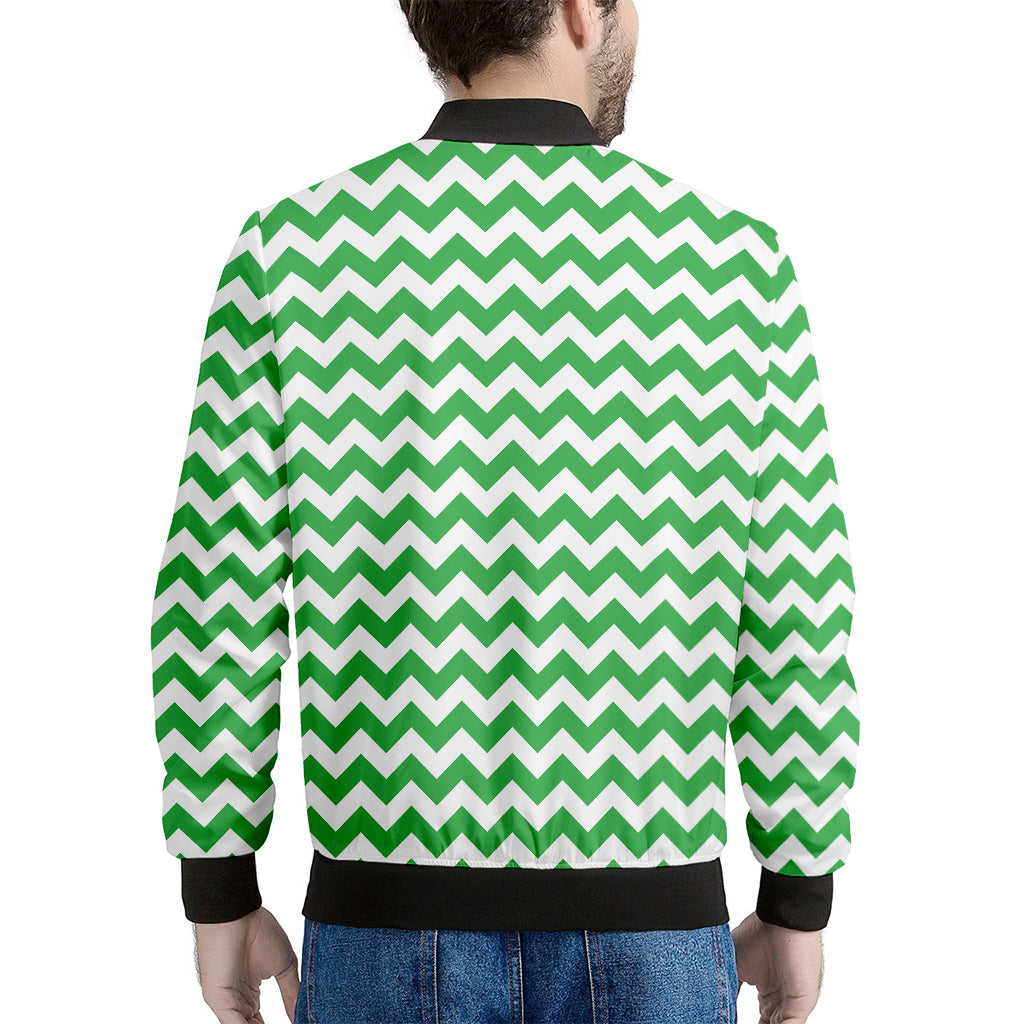 Green And White Chevron Pattern Print Men's Bomber Jacket