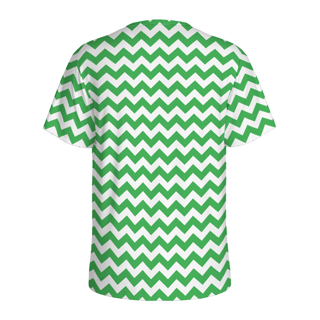 Green And White Chevron Pattern Print Men's Sports T-Shirt