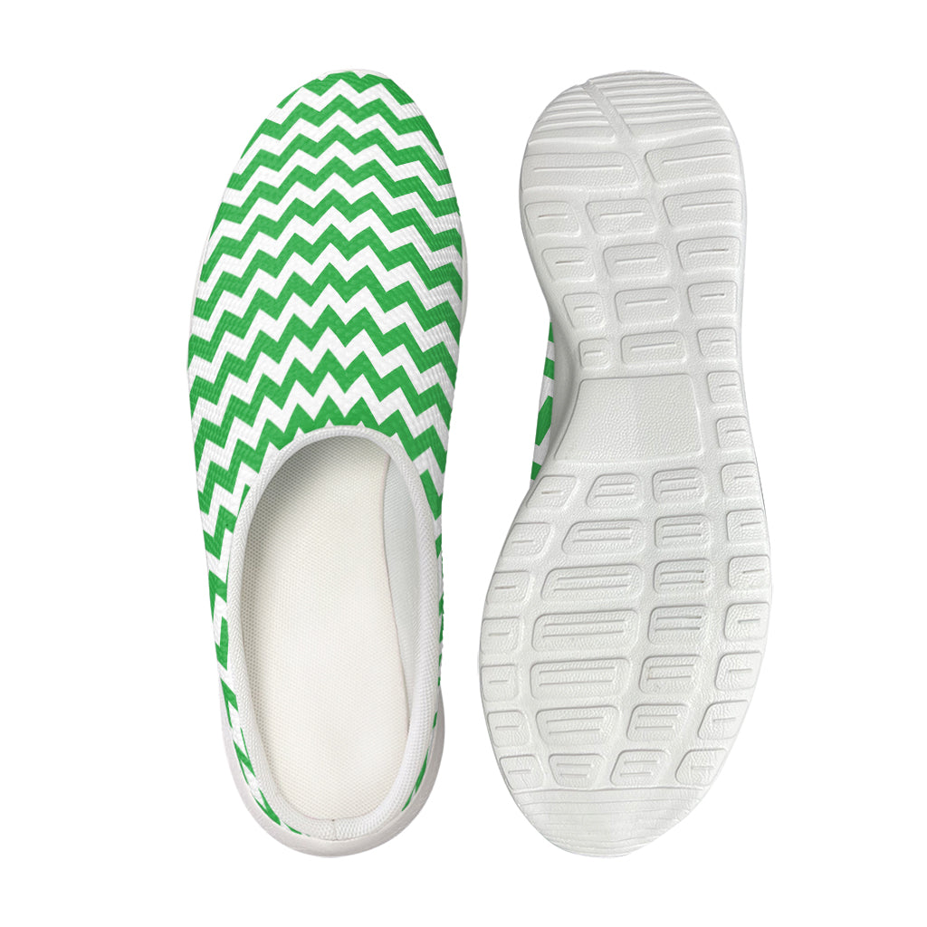 Green And White Chevron Pattern Print Mesh Casual Shoes