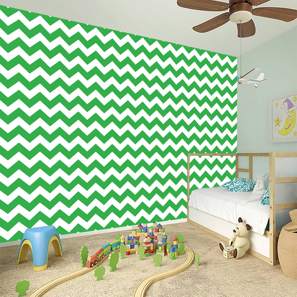 Green And White Chevron Pattern Print Wall Sticker