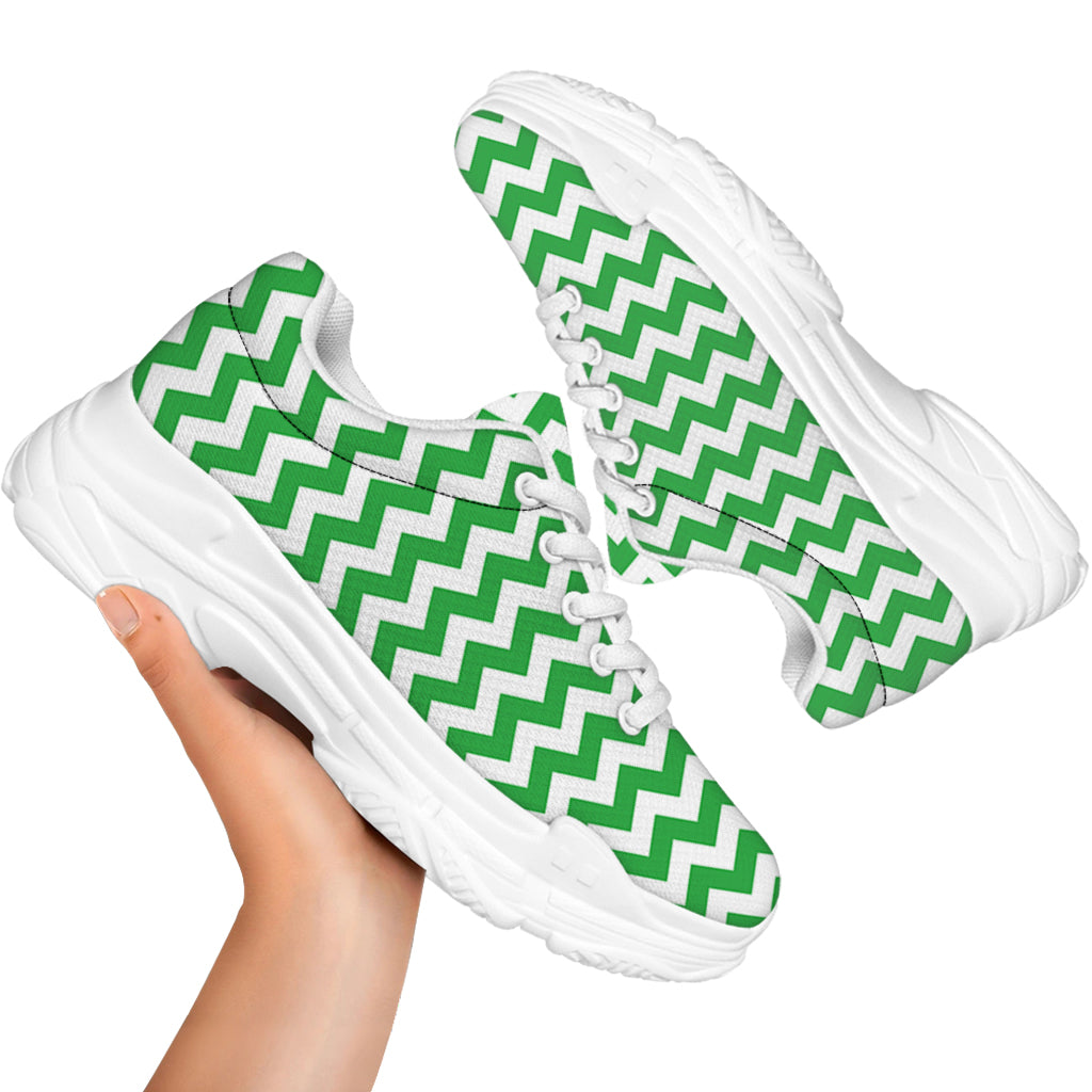 Green And White Chevron Pattern Print White Chunky Shoes