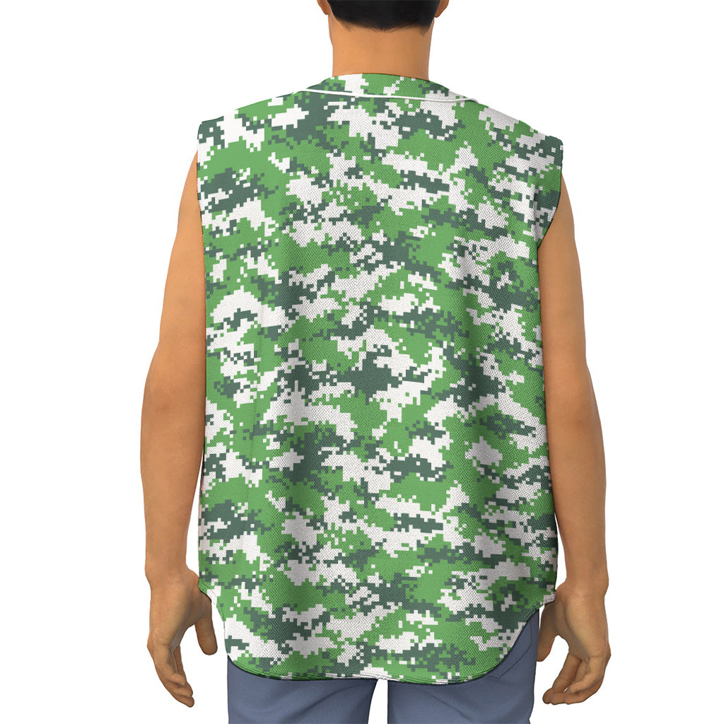 Green And White Digital Camo Print Sleeveless Baseball Jersey