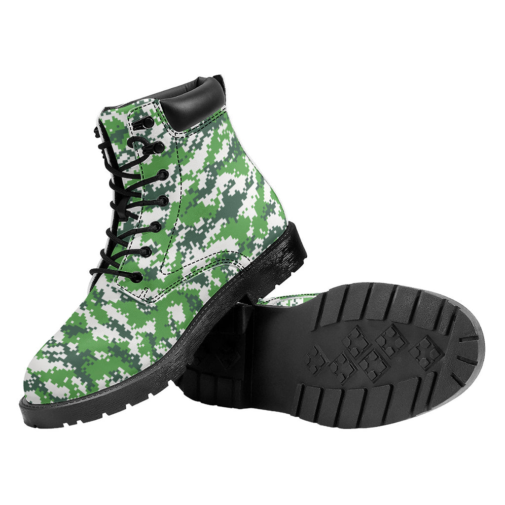 Green And White Digital Camo Print Work Boots