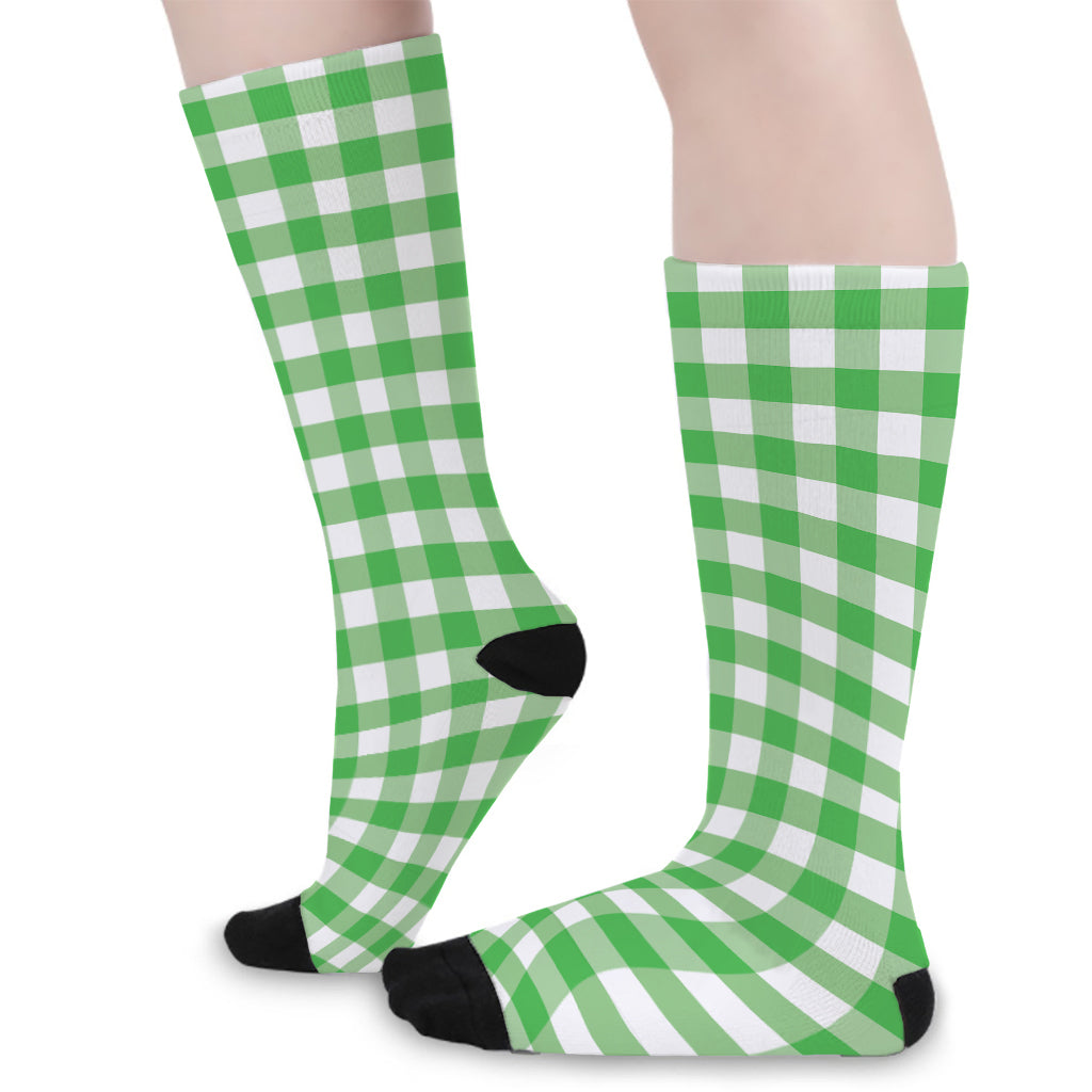 Green And White Gingham Pattern Print Long Socks