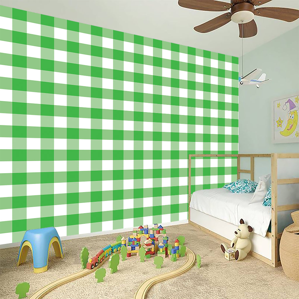 Green And White Gingham Pattern Print Wall Sticker