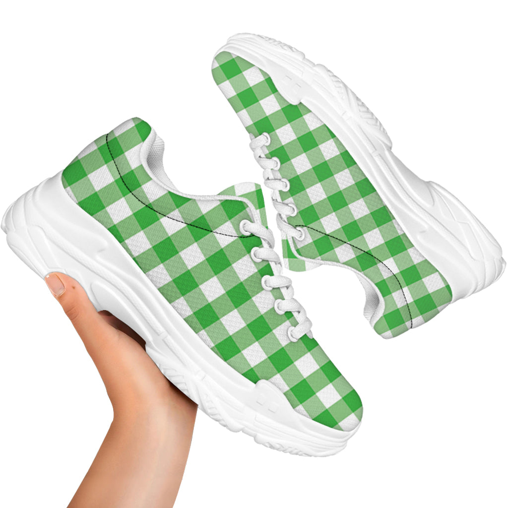 Green And White Gingham Pattern Print White Chunky Shoes