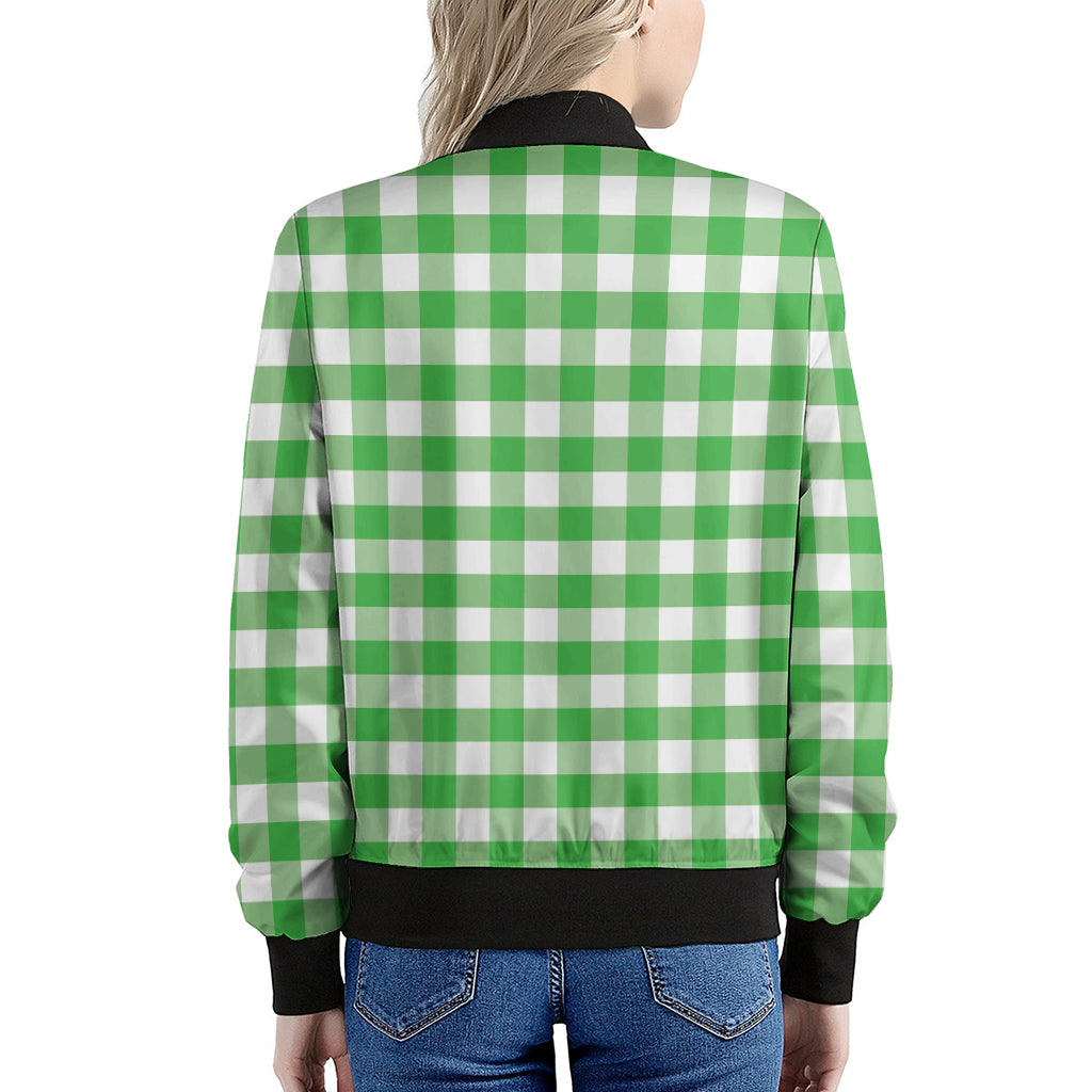Green And White Gingham Pattern Print Women's Bomber Jacket
