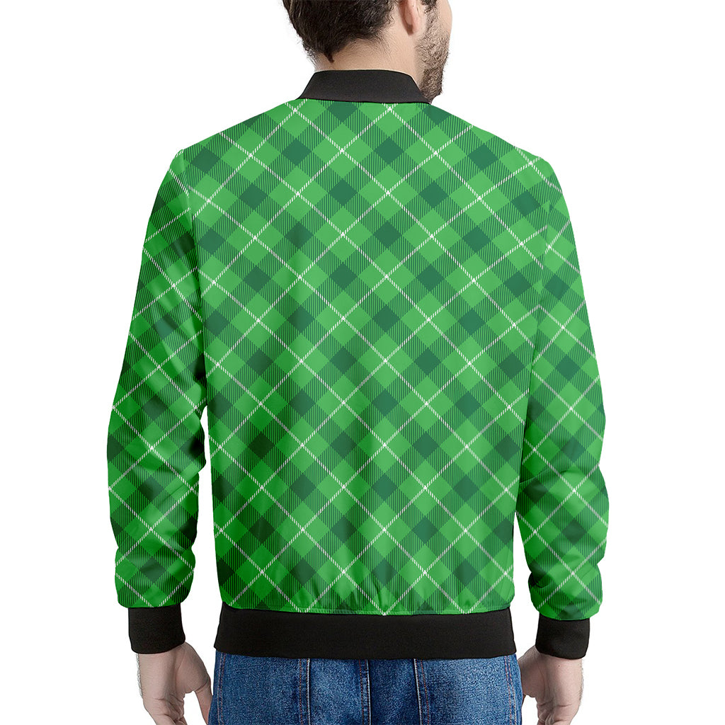 Green And White Plaid Pattern Print Men's Bomber Jacket