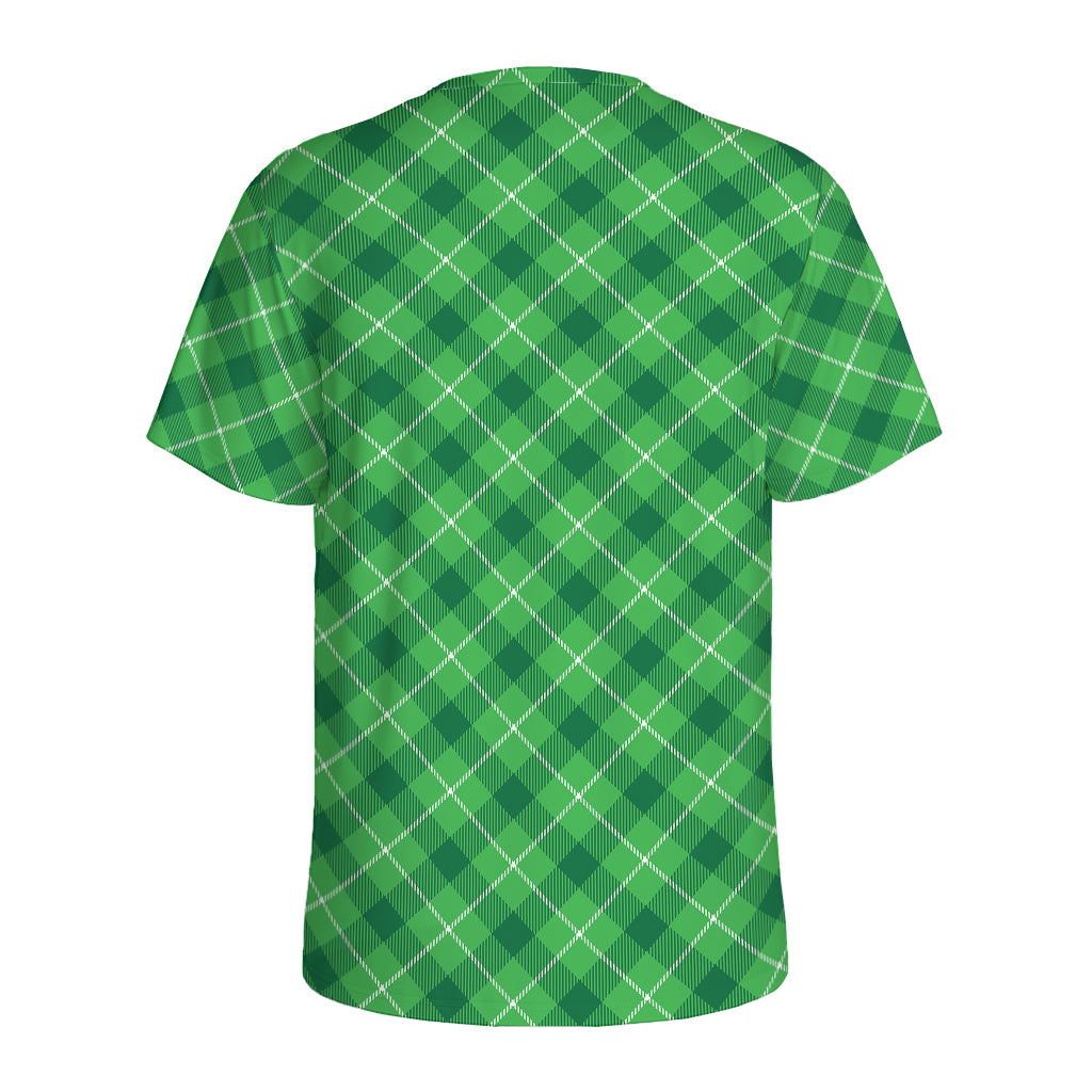 Green And White Plaid Pattern Print Men's Sports T-Shirt