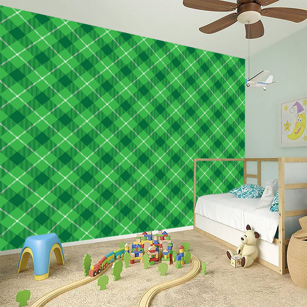 Green And White Plaid Pattern Print Wall Sticker
