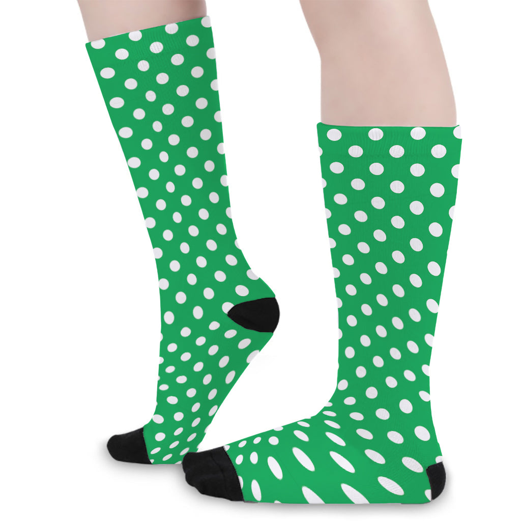 Green And White Polka Dot Pattern Print Long Socks