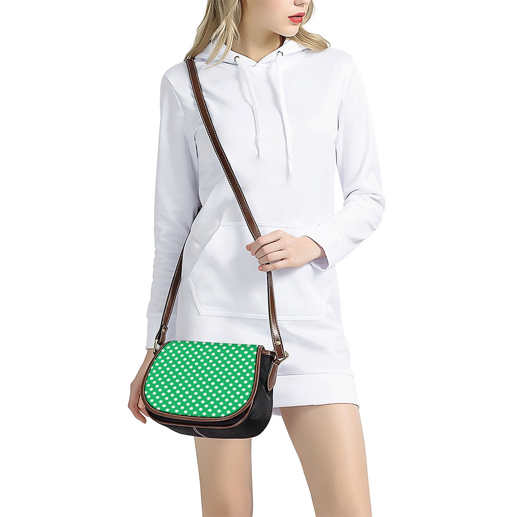 Green And White Polka Dot Pattern Print Saddle Bag