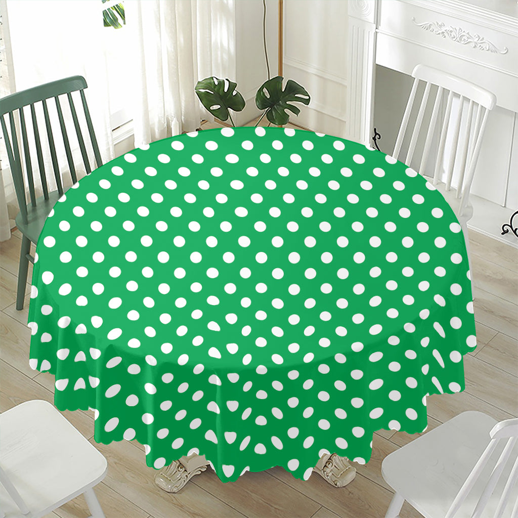 Green And White Polka Dot Pattern Print Waterproof Round Tablecloth
