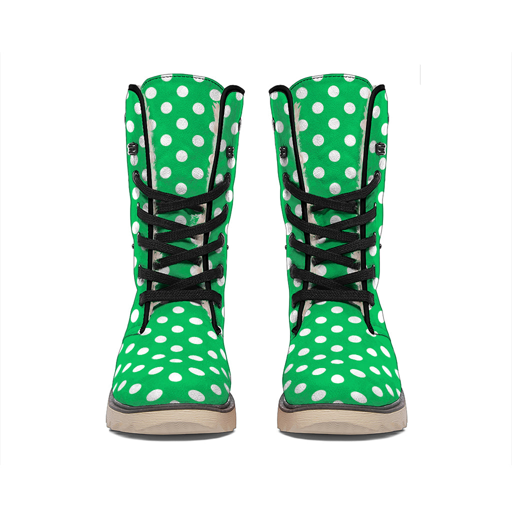 Green And White Polka Dot Pattern Print Winter Boots