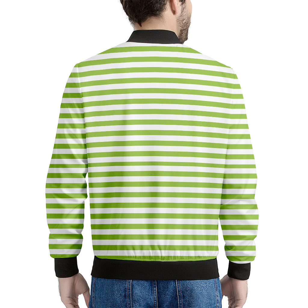 Green And White Striped Pattern Print Men's Bomber Jacket