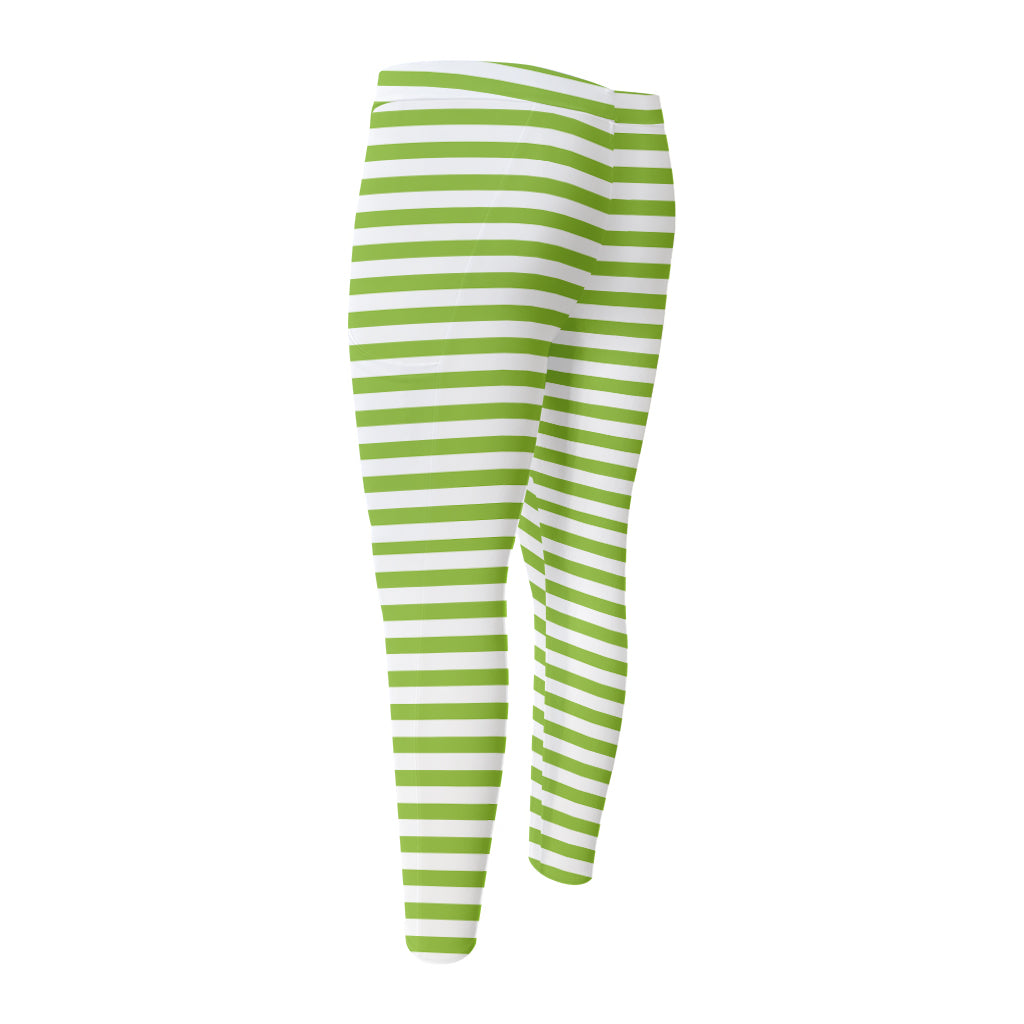 Green And White Striped Pattern Print Men's Compression Pants