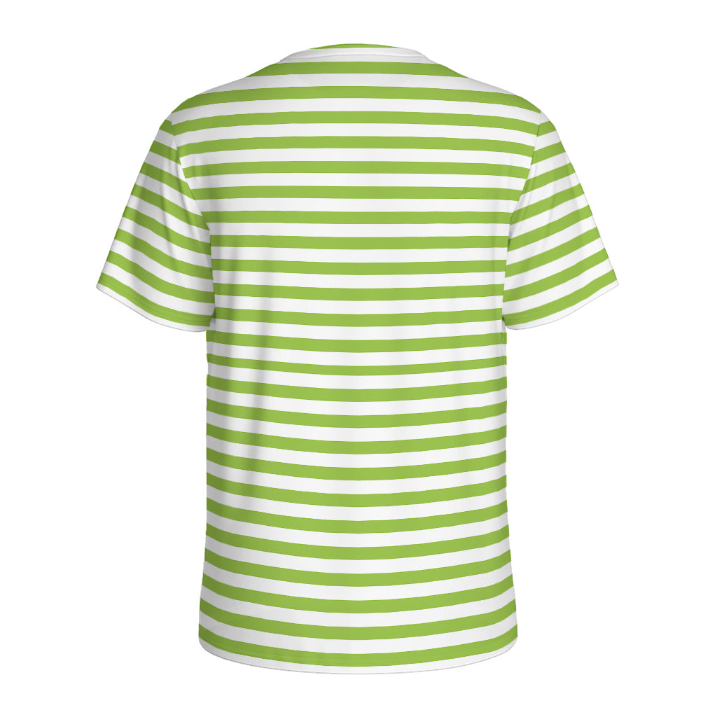 Green And White Striped Pattern Print Men's Sports T-Shirt