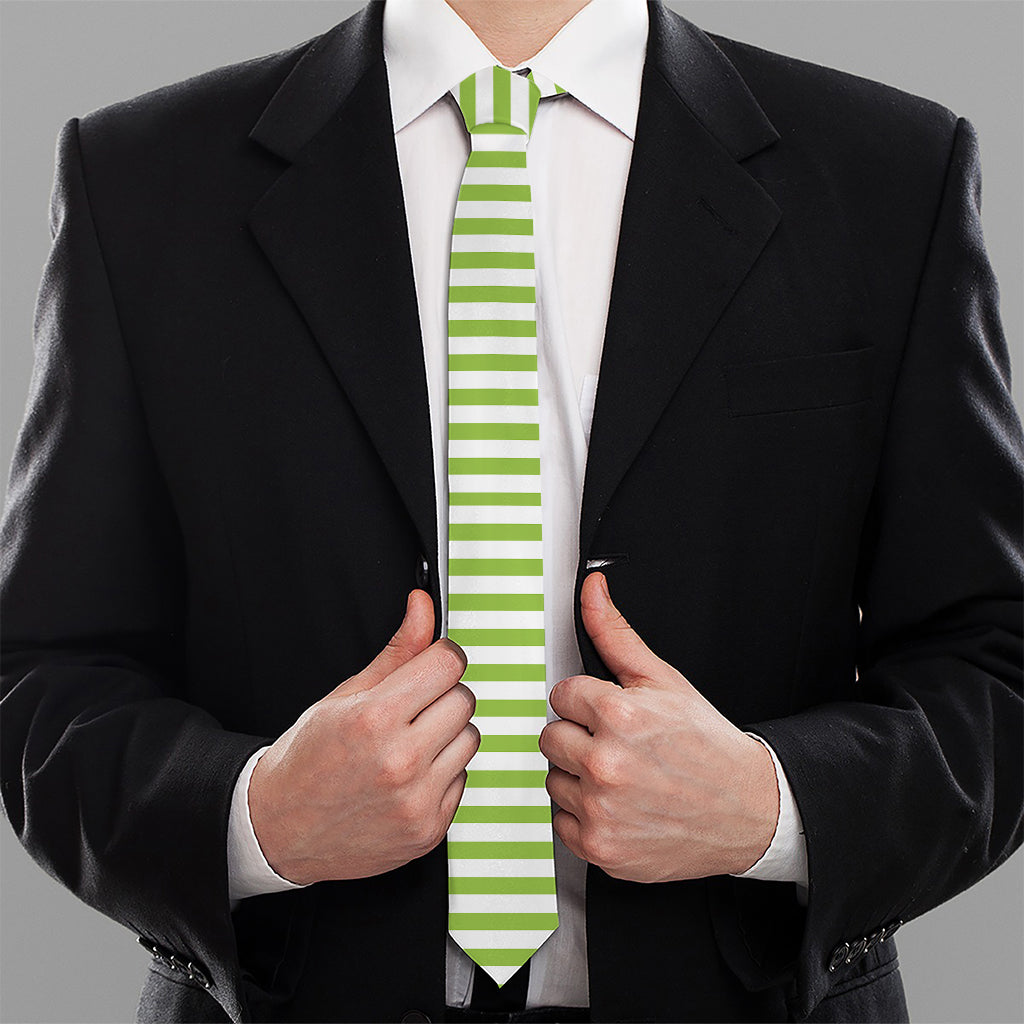 Green And White Striped Pattern Print Necktie