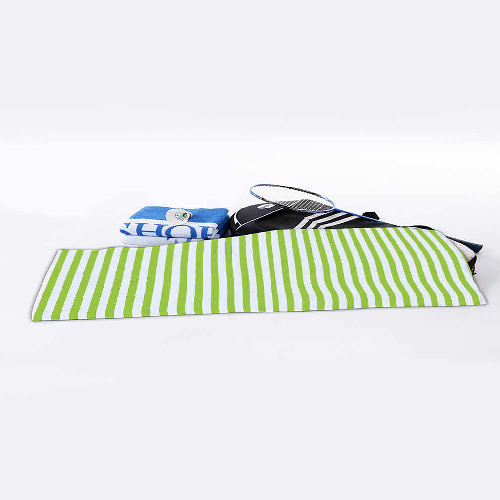 Green And White Striped Pattern Print Sports Towel