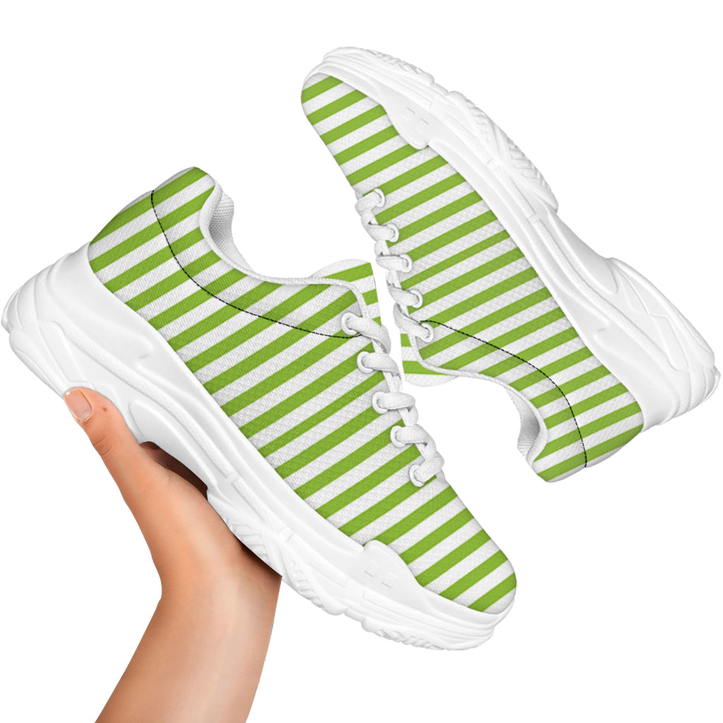 Green And White Striped Pattern Print White Chunky Shoes