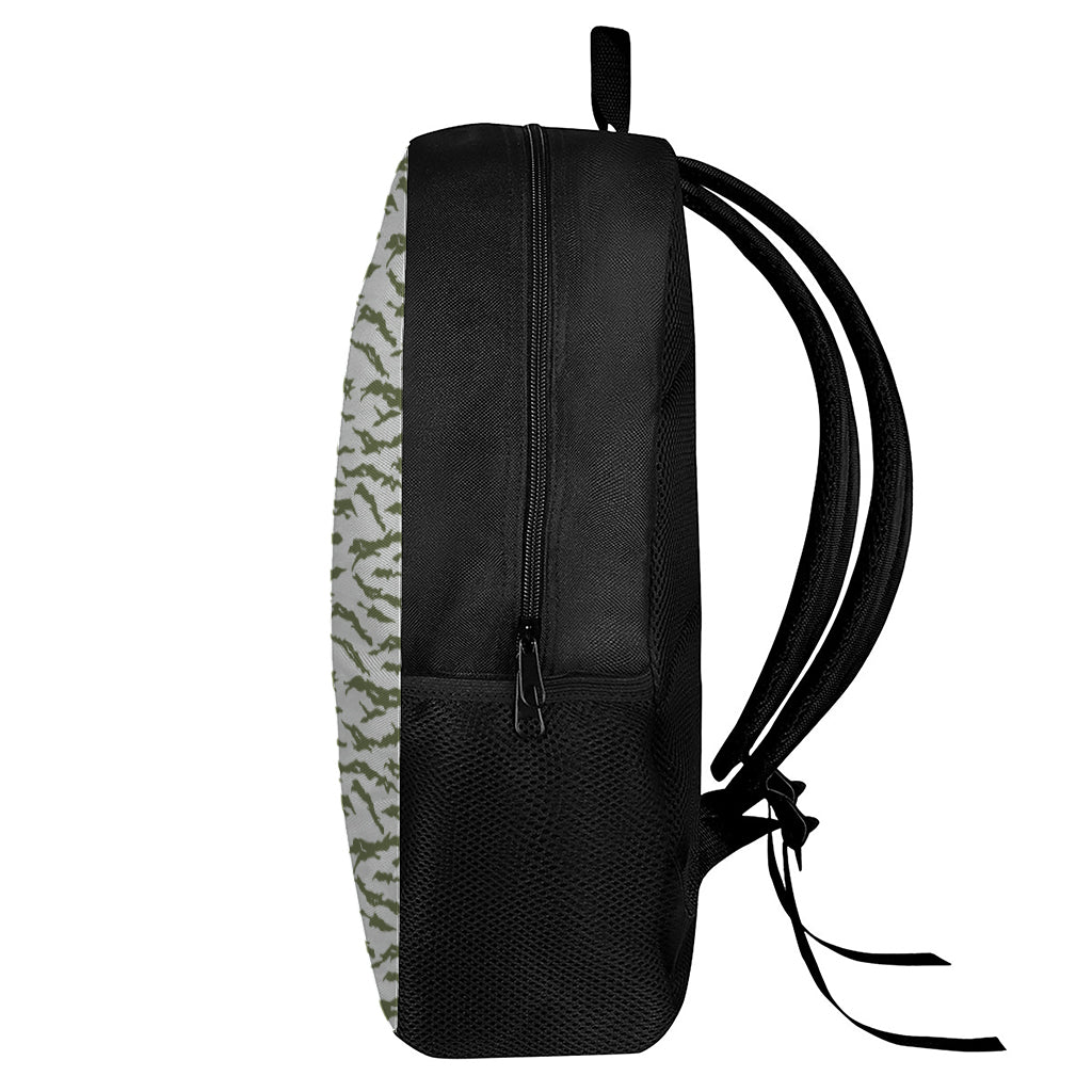 Green And White Tiger Stripe Camo Print 17 Inch Backpack
