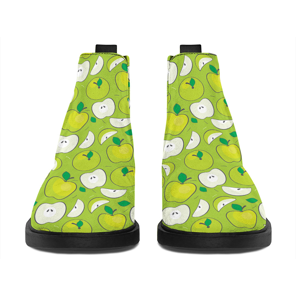 Green Apple Fruit Pattern Print Flat Ankle Boots
