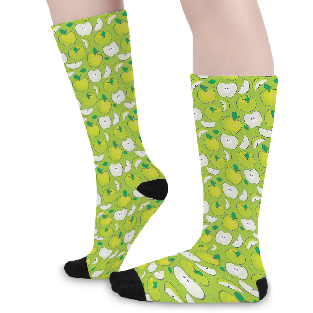 Green Apple Fruit Pattern Print Long Socks