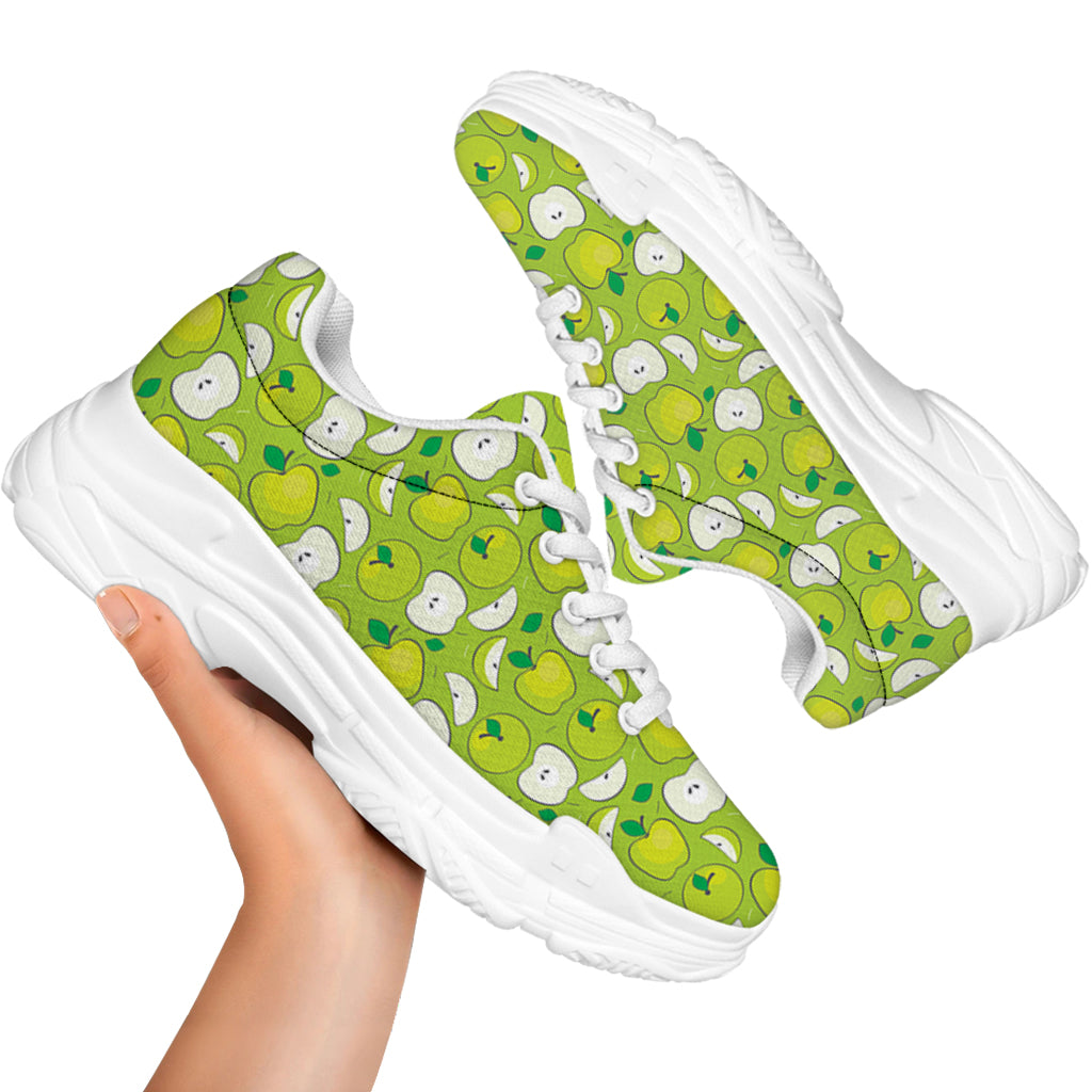 Green Apple Fruit Pattern Print White Chunky Shoes