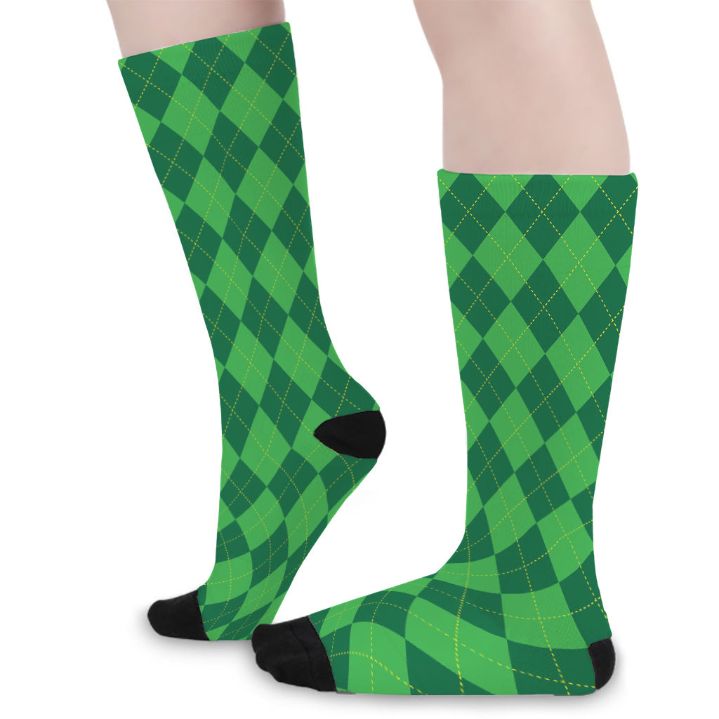 Green Argyle Pattern Print Long Socks