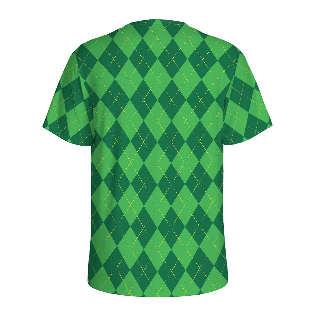 Green Argyle Pattern Print Men's Sports T-Shirt