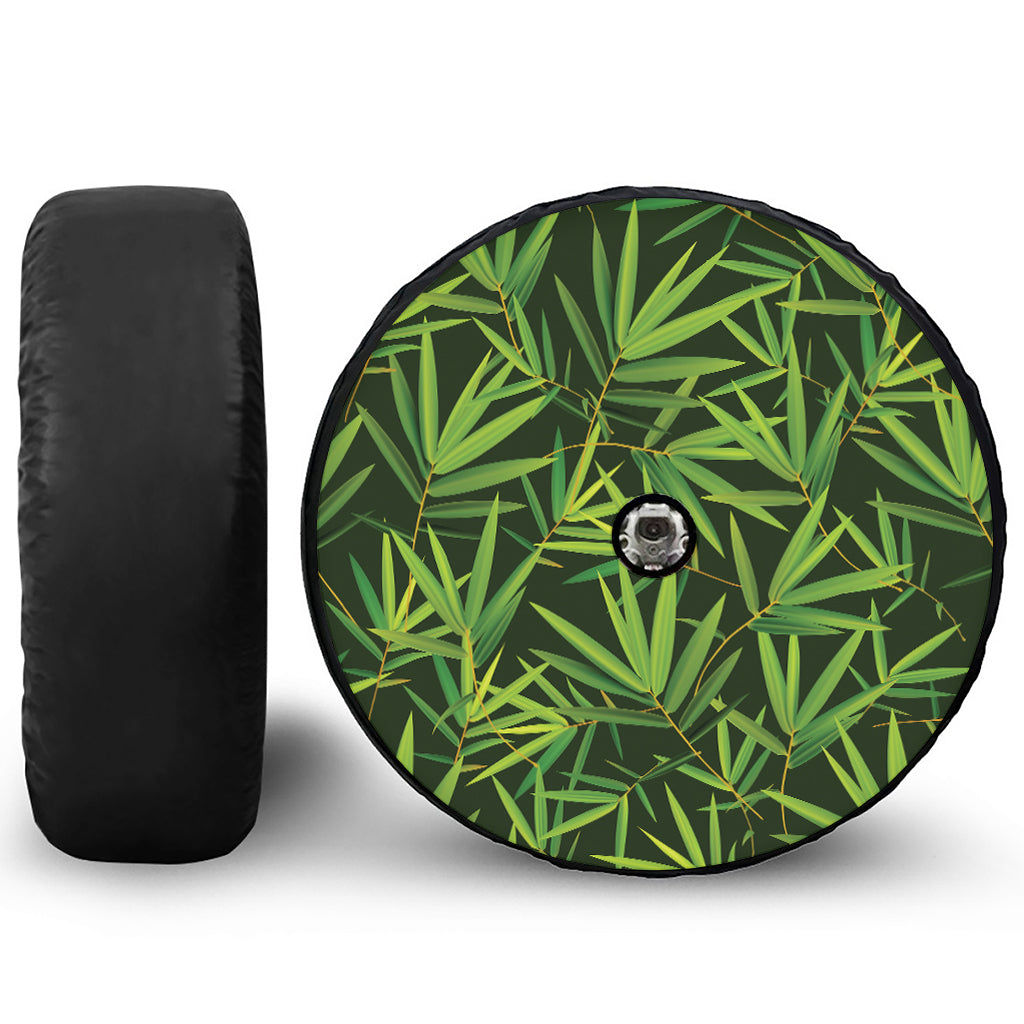 Green Bamboo Leaf Pattern Print Tire Cover With Camera Hole