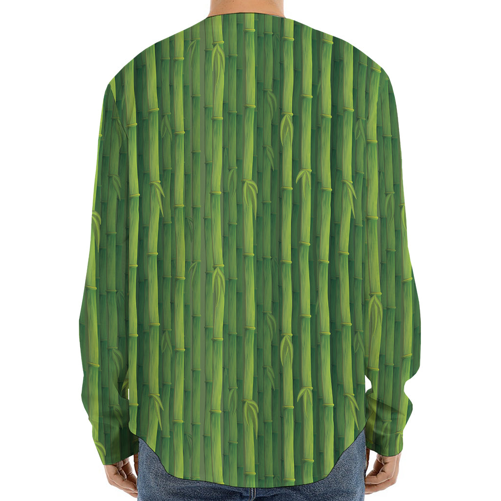 Green Bamboo Tree Pattern Print Long Sleeve Baseball Jersey
