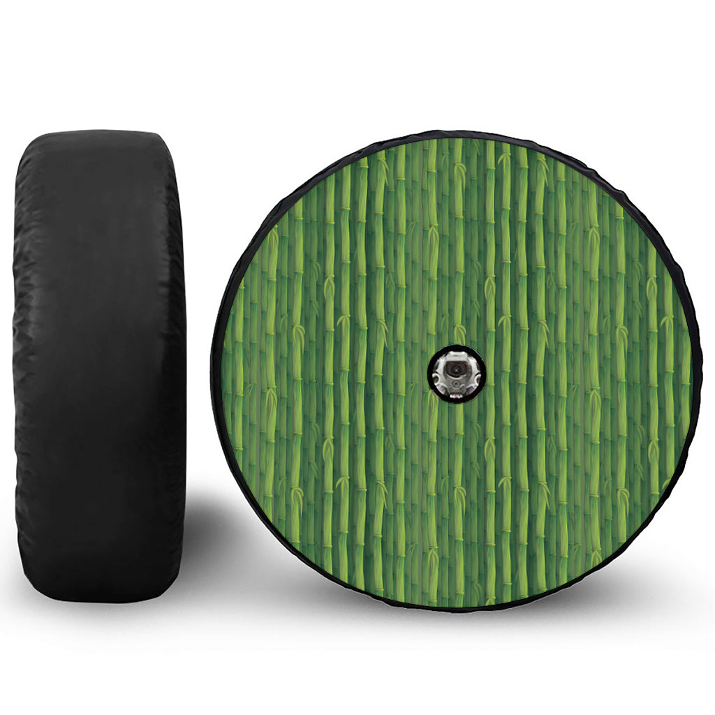 Green Bamboo Tree Pattern Print Tire Cover With Camera Hole