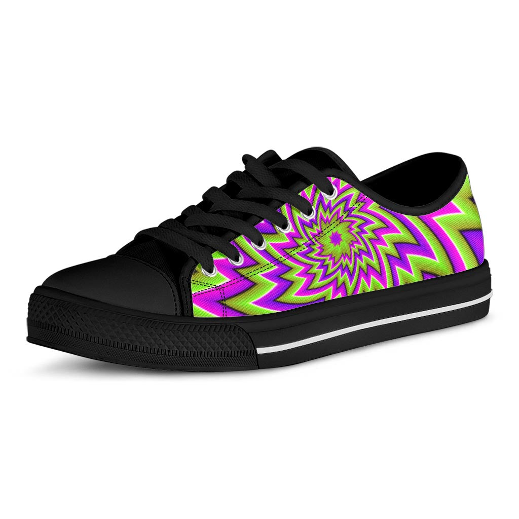 Green Big Bang Moving Optical Illusion Black Low Top Sneakers