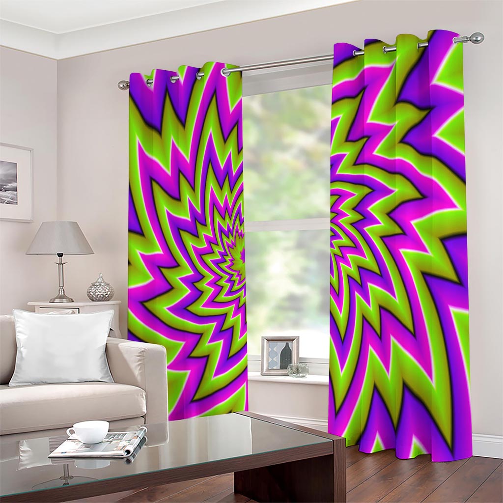 Green Big Bang Moving Optical Illusion Extra Wide Grommet Curtains