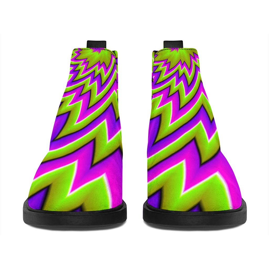 Green Big Bang Moving Optical Illusion Flat Ankle Boots