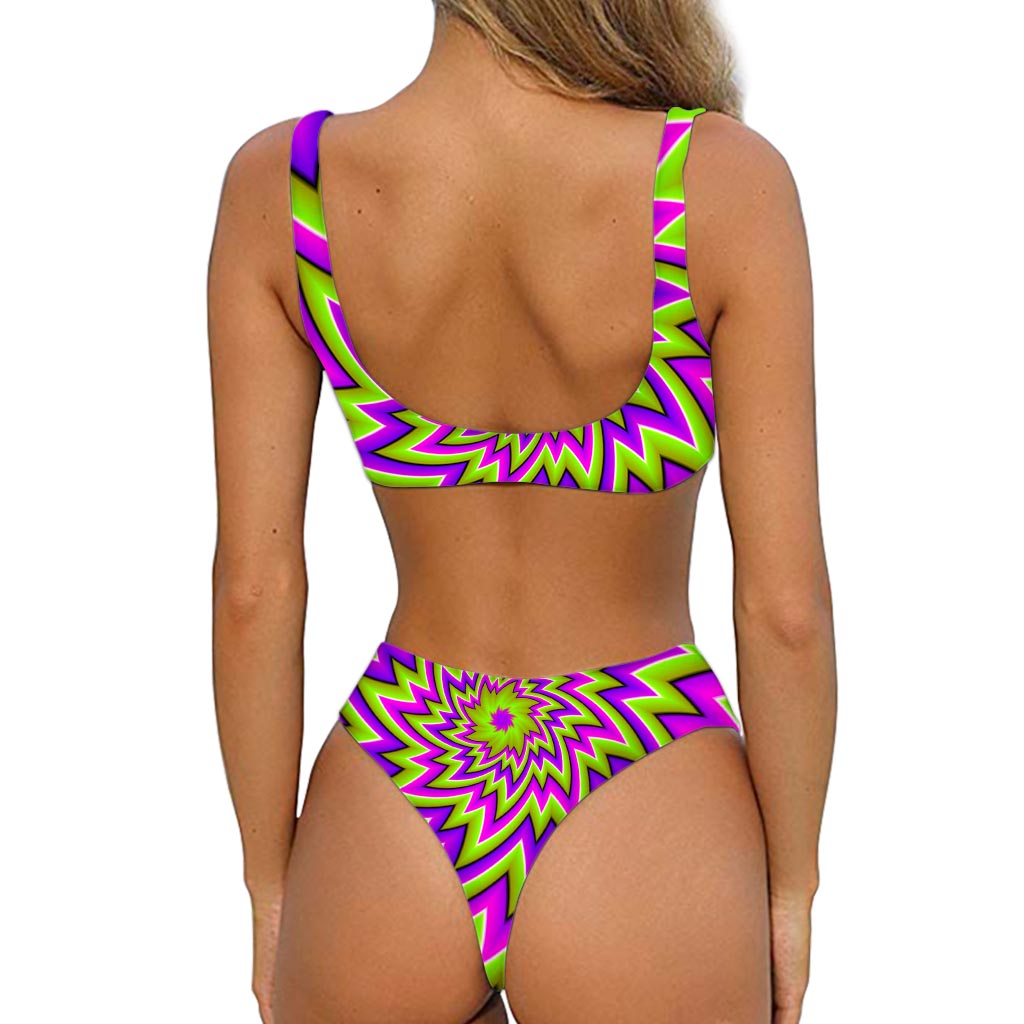 Green Big Bang Moving Optical Illusion Front Bow Tie Bikini
