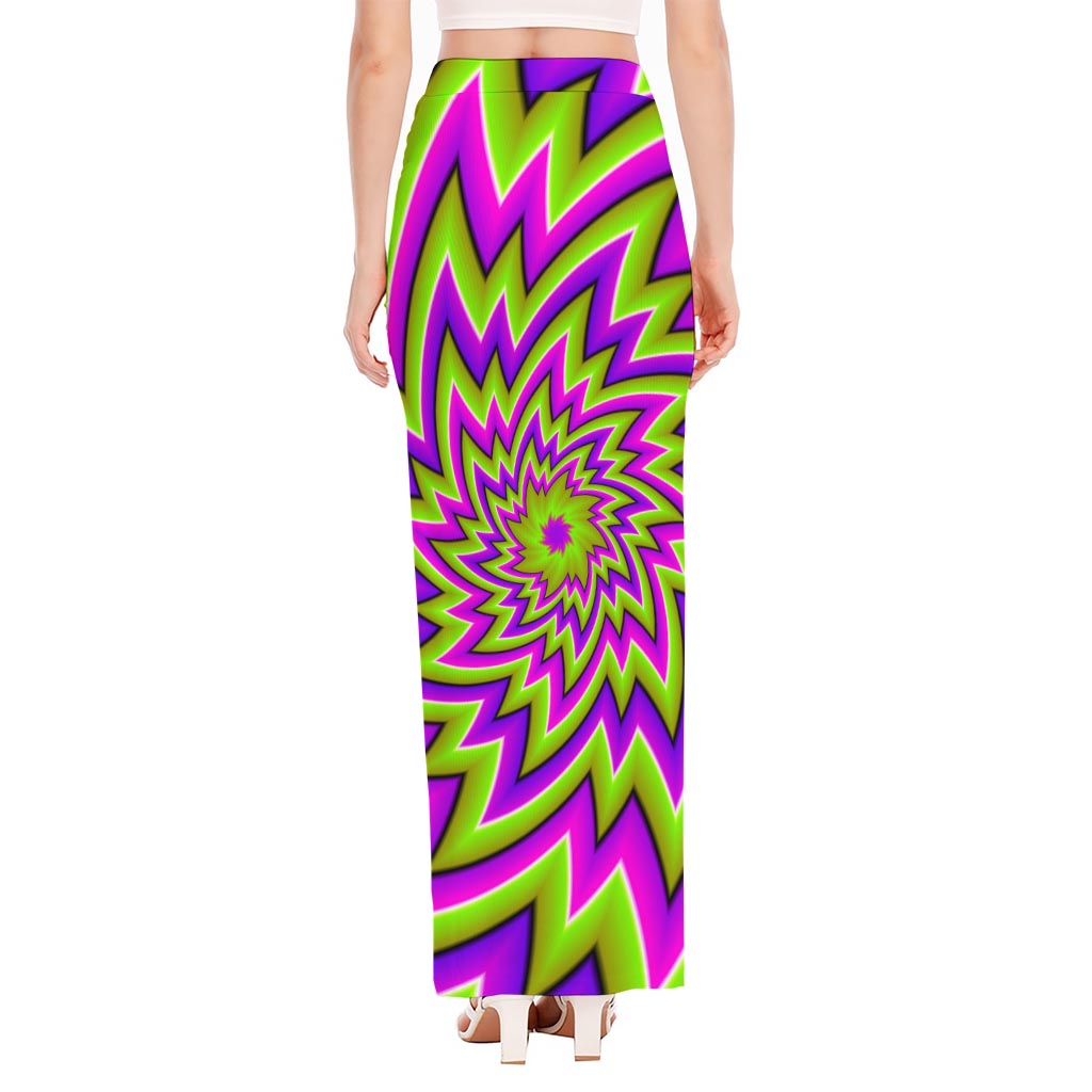 Green Big Bang Moving Optical Illusion High Slit Maxi Skirt