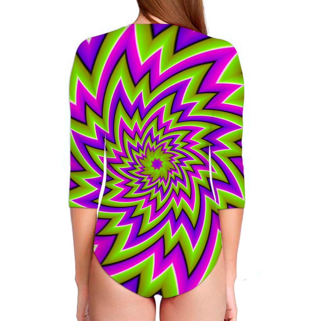 Green Big Bang Moving Optical Illusion Long Sleeve Swimsuit