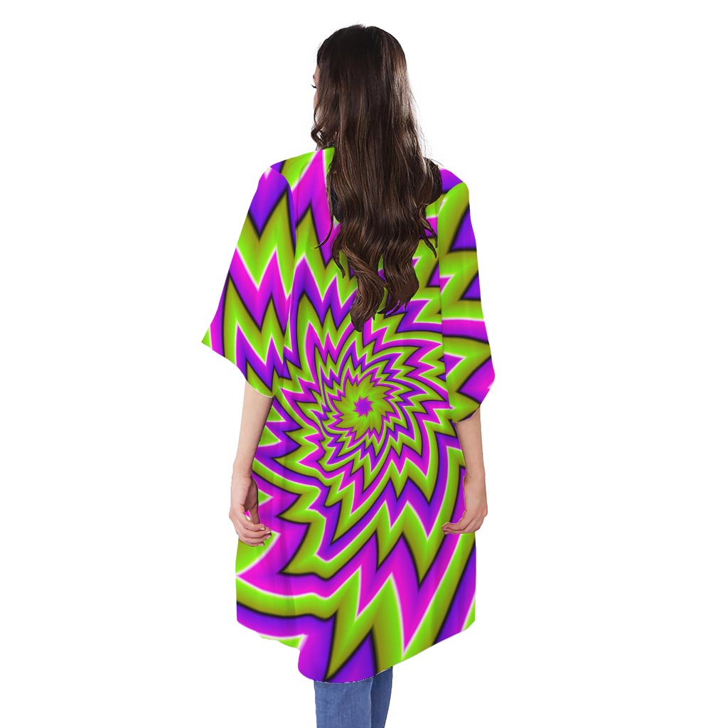 Green Big Bang Moving Optical Illusion Open Front Beach Cover Up