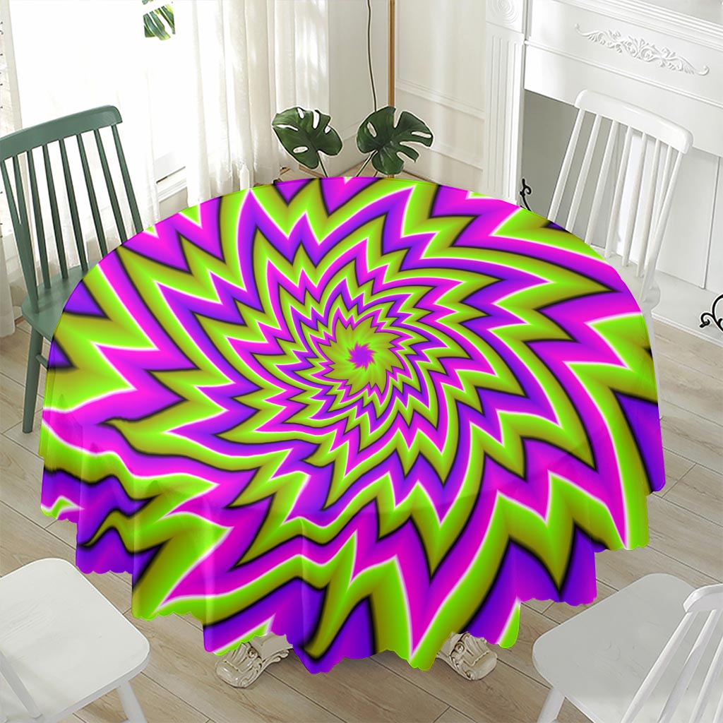 Green Big Bang Moving Optical Illusion Waterproof Round Tablecloth